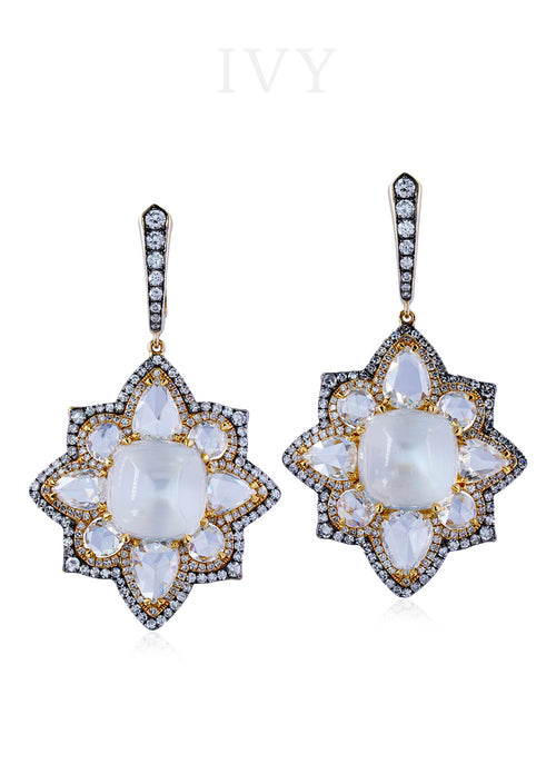 Moonstone and Diamond Snow-White Earrings