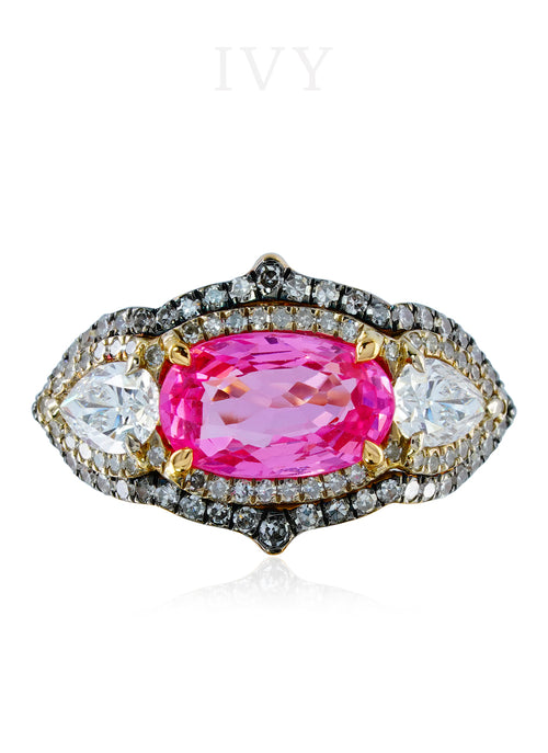 Neon Pink Spinel and Diamond Gondola Ring