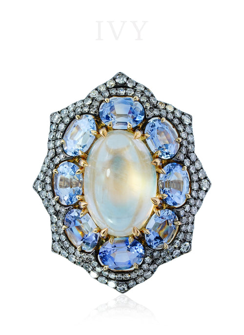 Moonstone Sapphire and Diamond Ring