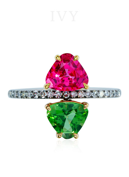 Pink Spinel, Tourmaline and Diamond Ring