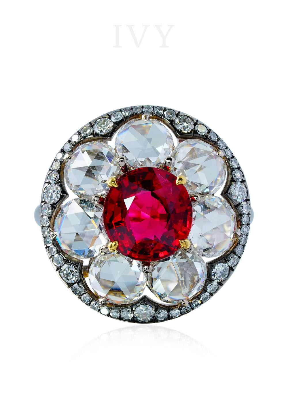Red Spinel and Diamond Disco Ring