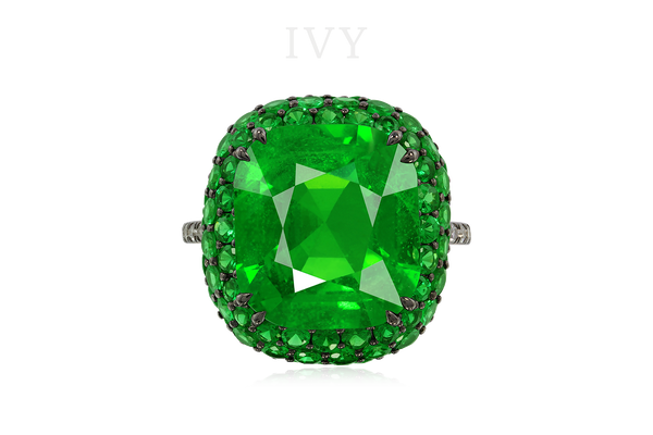 ANOTHER PROPERTY TSAVORITE GARNET AND DIAMOND RING, IVY