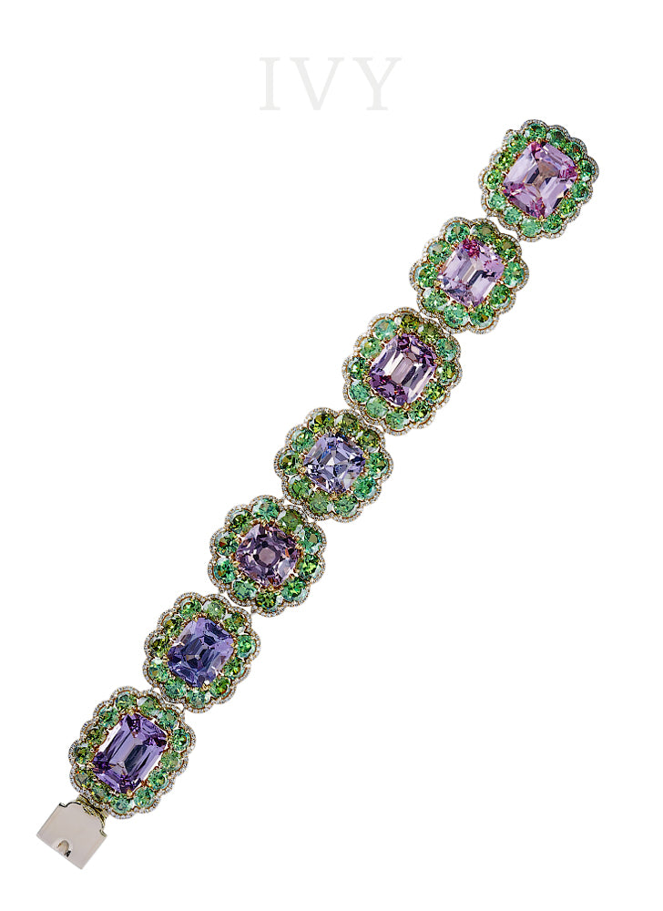 Lavender Spinel, Demantoid and Diamond Bracelet