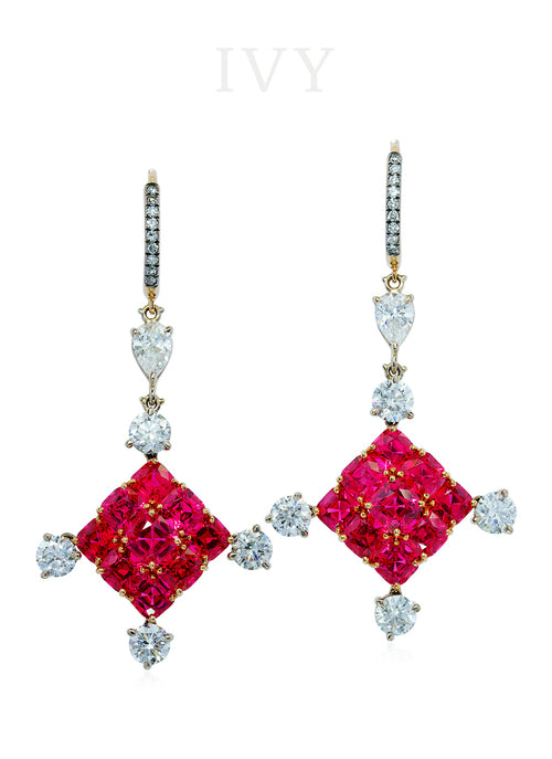Red Spinel and Diamond Earrings