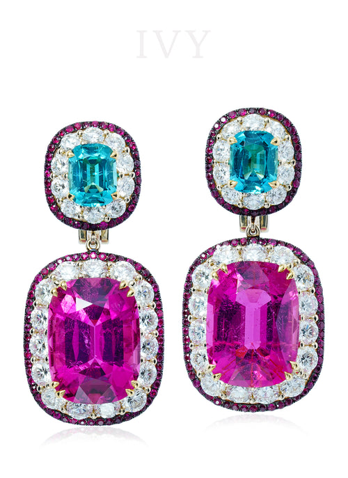 L'amoureuse Earrings with Rubellite, Indigo Tourmaline and Diamond