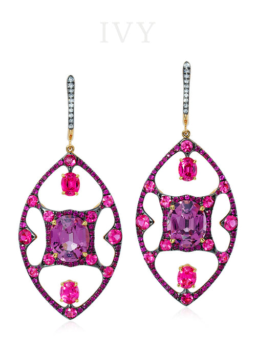 Pink Spinel and Diamond Sigil Earrings