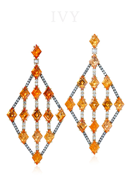 Mandarin Garnet and Diamond Earrings
