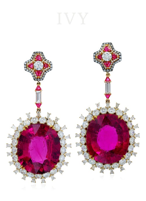 Rubellite and Diamond Earrings