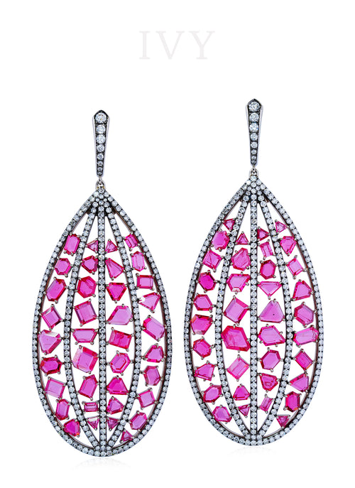 Pink Spinel Mansin and Diamond Stitched Earrings