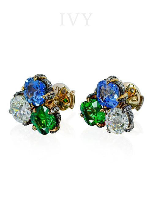 Tsavorite, Sapphire and Diamond Earrings