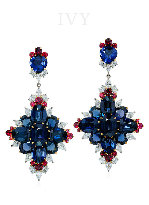 Blue Spinel and Diamond Earrings