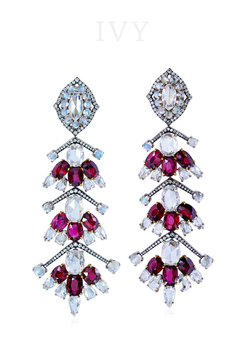 Cascada Earrings with Ruby and Moonstone