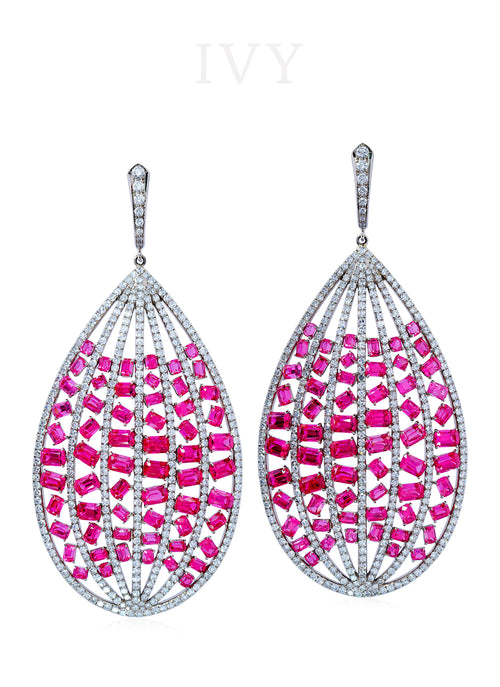 Red Spinel and Diamond Stitched Earrings