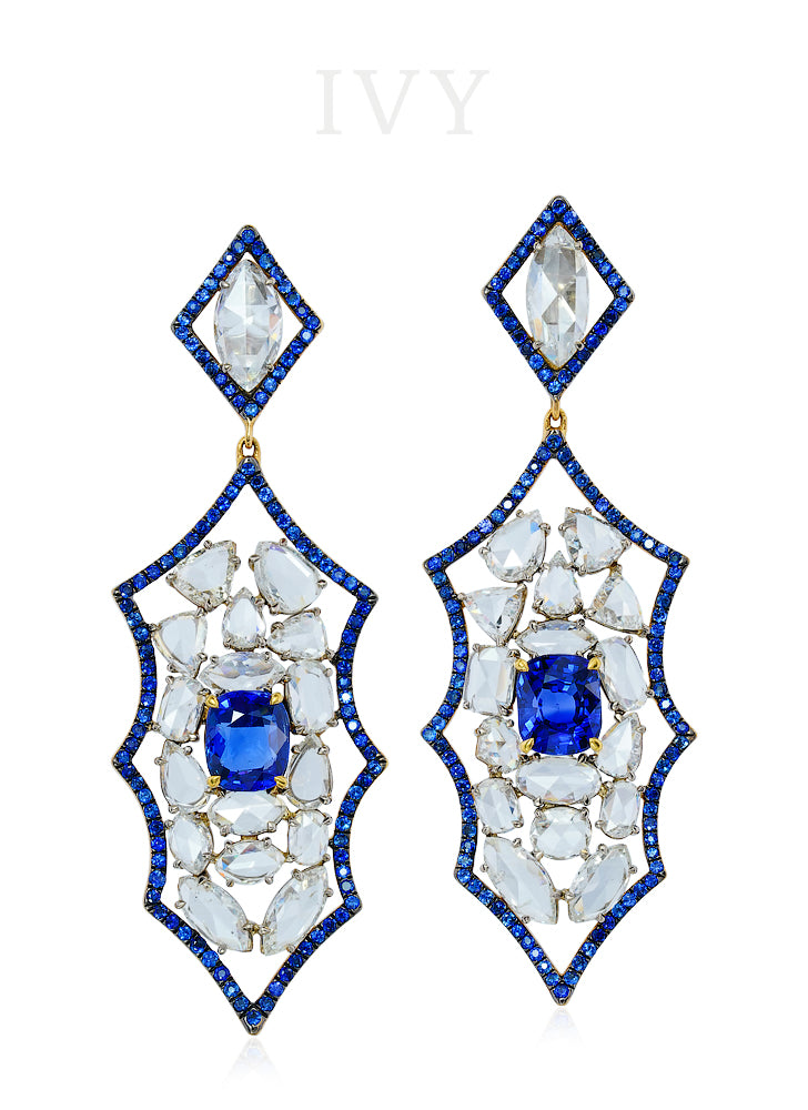 Blue Sapphire and Diamond Earrings