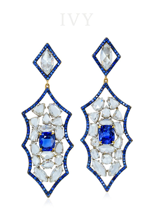 Blue Sapphire and Diamond Earrings