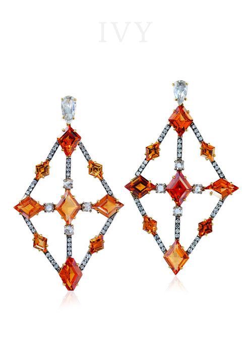 Mandarin Garnet and Diamond Earrings