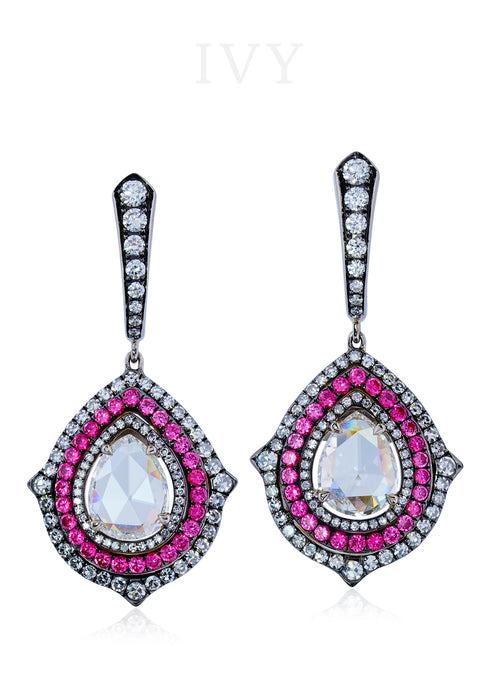 Rose-Cut Diamond and Red Spinel Earrings