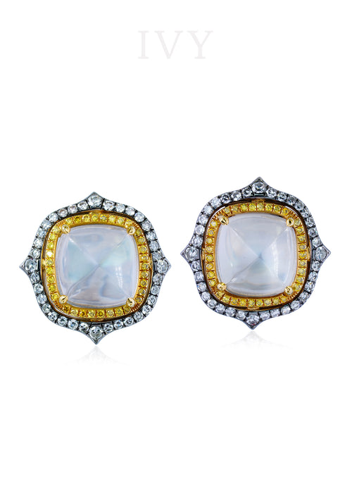 Moonstone and Diamond Earrings