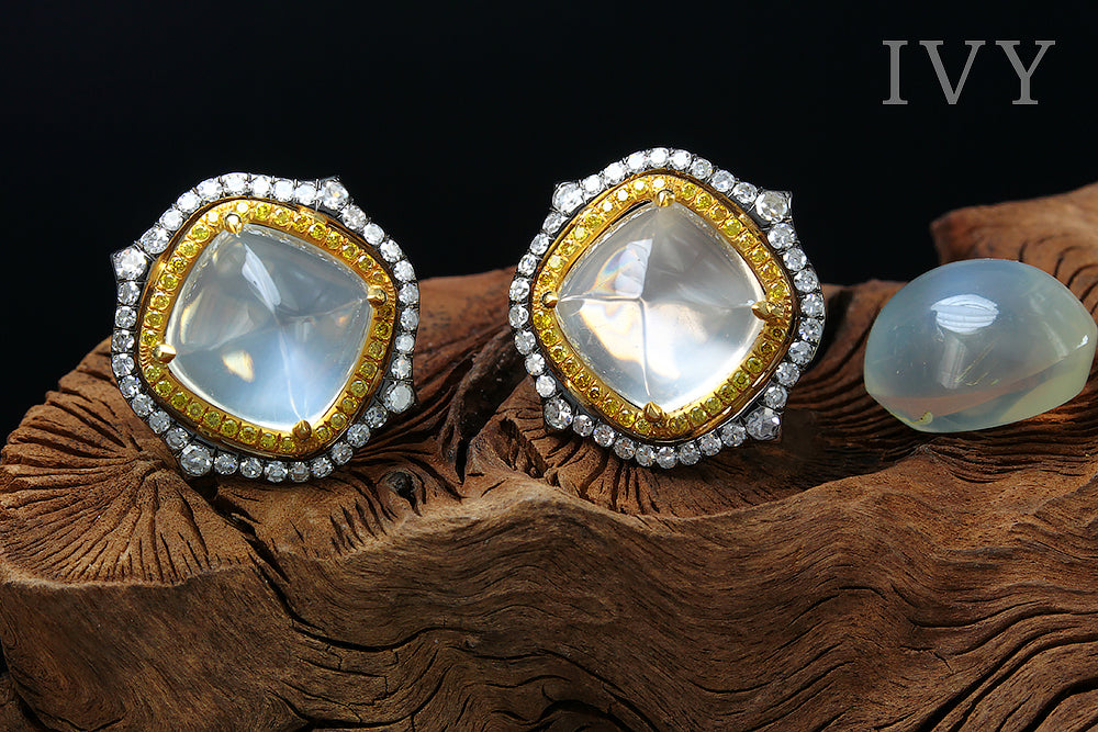 Moonstone and Diamond Earrings