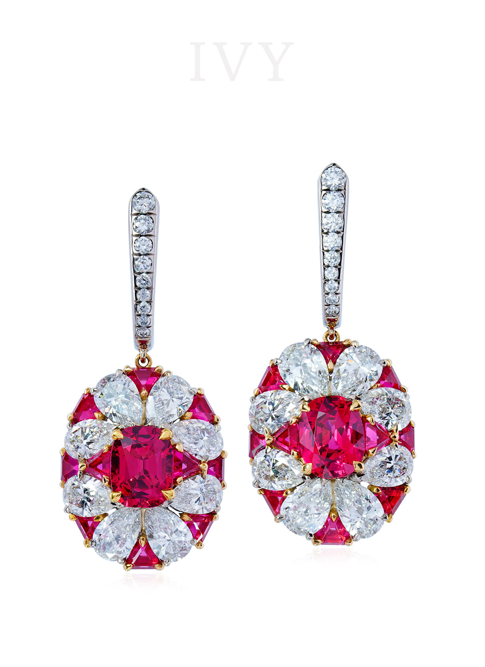 Red Spinel and Diamond Earrings