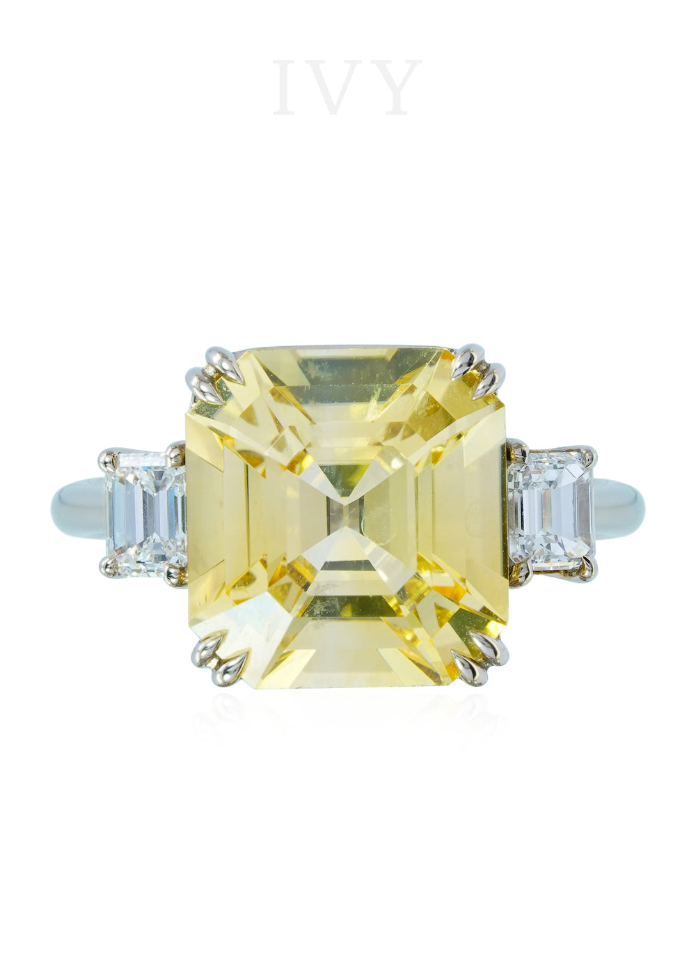 Princess Cut Yellow Sapphire and Three Row Diamond Ring in 14k White  Gold(GR-5901)