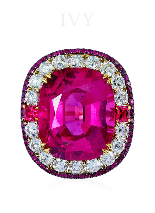 Rubellite Spinel and Diamond Ring