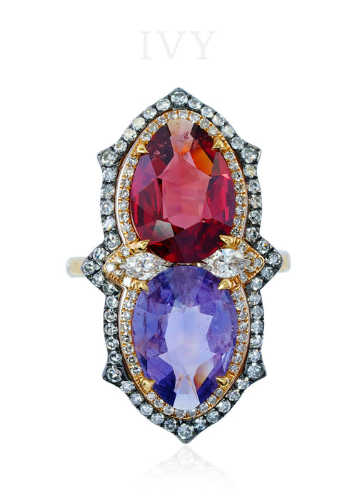 Spinel, Sapphire and Diamond Ring
