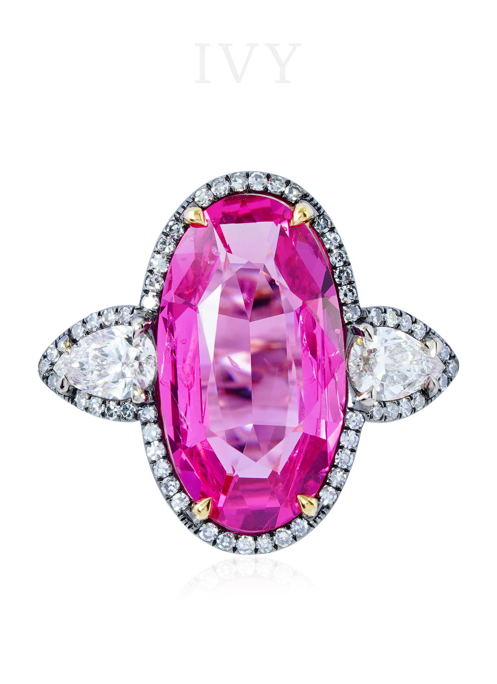 Vivid Pink Spinel Burma and Diamond Ring