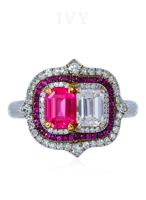 Red Spinel Burma and Diamond Ring