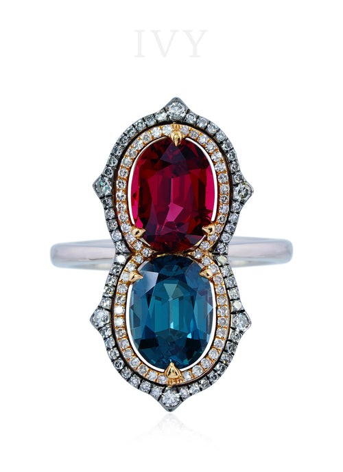 Spinel and Diamond Gemini Ring