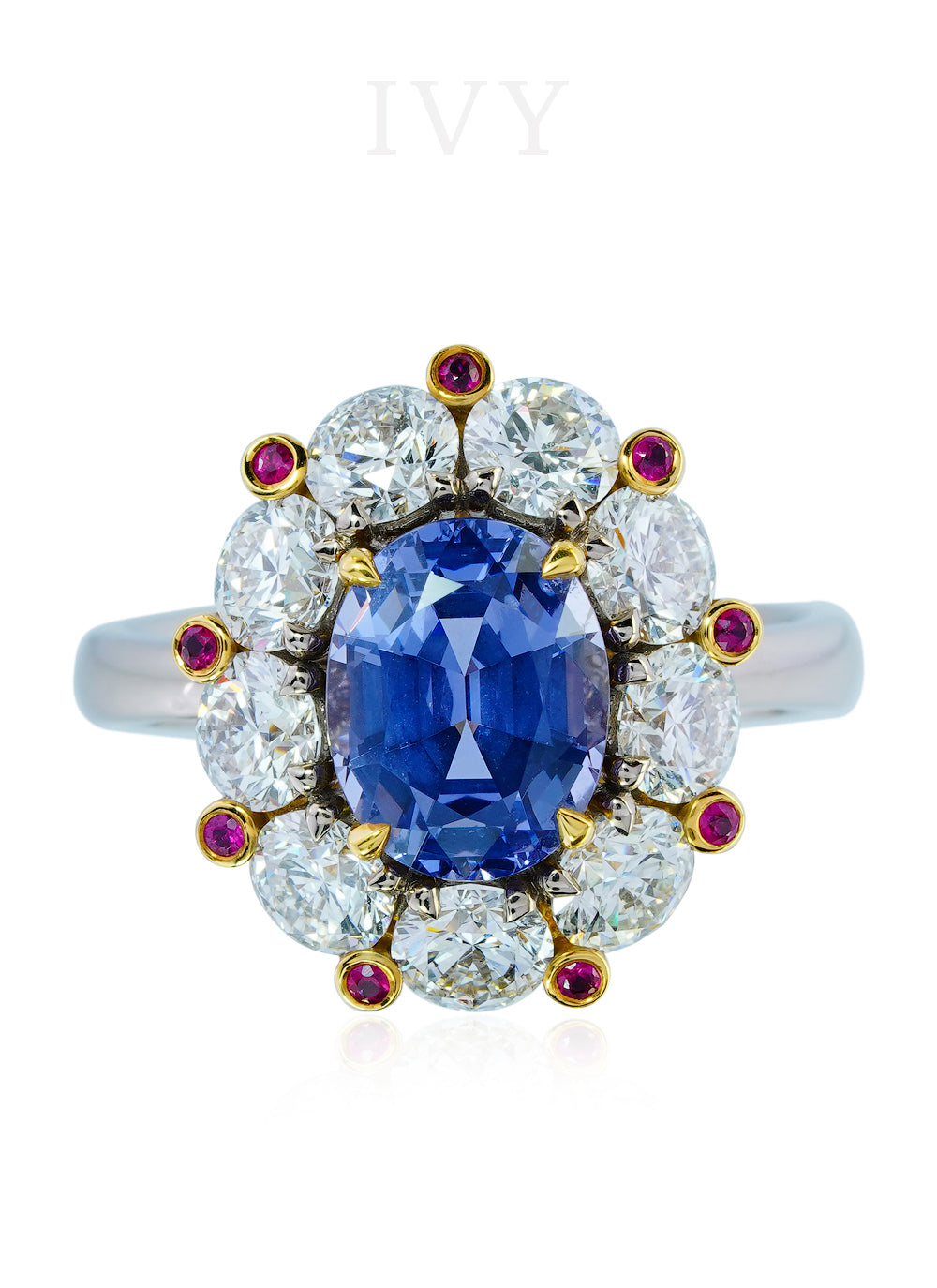 Blue Spinel and Diamond Crown Ring