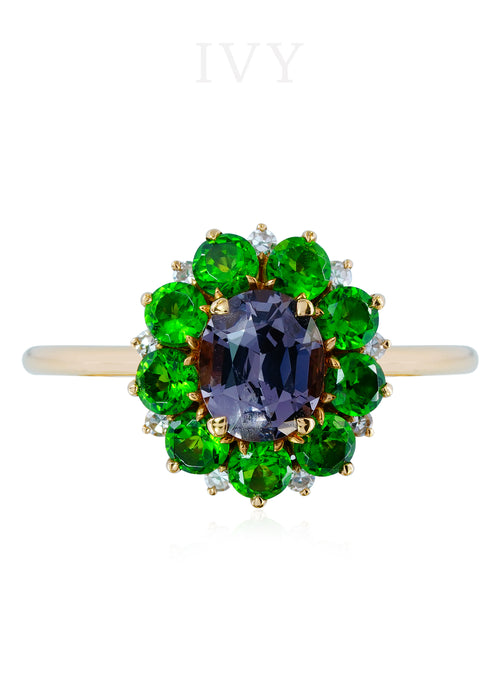 Flowerhead Ring with Spinel and Diopsides