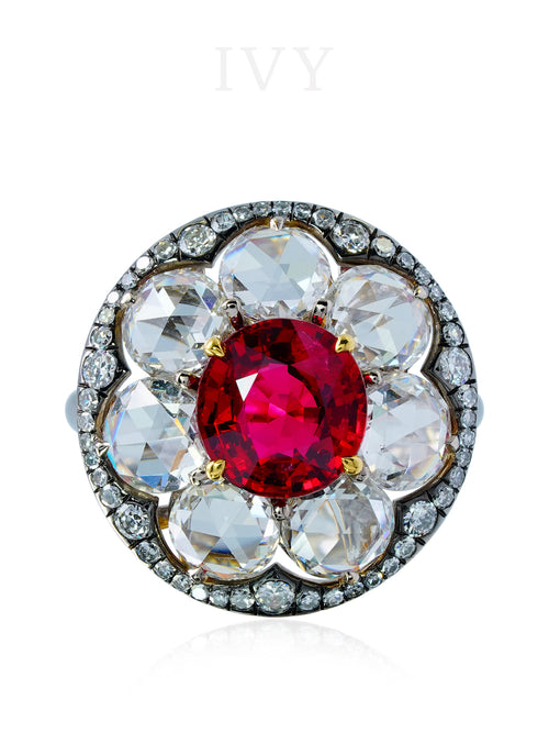 Red Spinel and Diamond Disco Ring