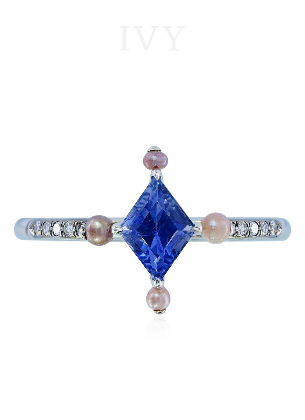 Iolite, Pearl and Diamond Ring