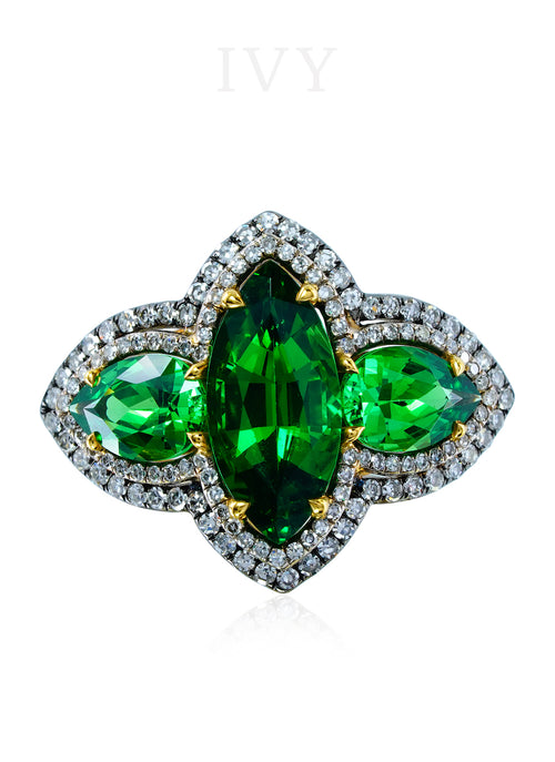 Tsavorite and Diamond Ring