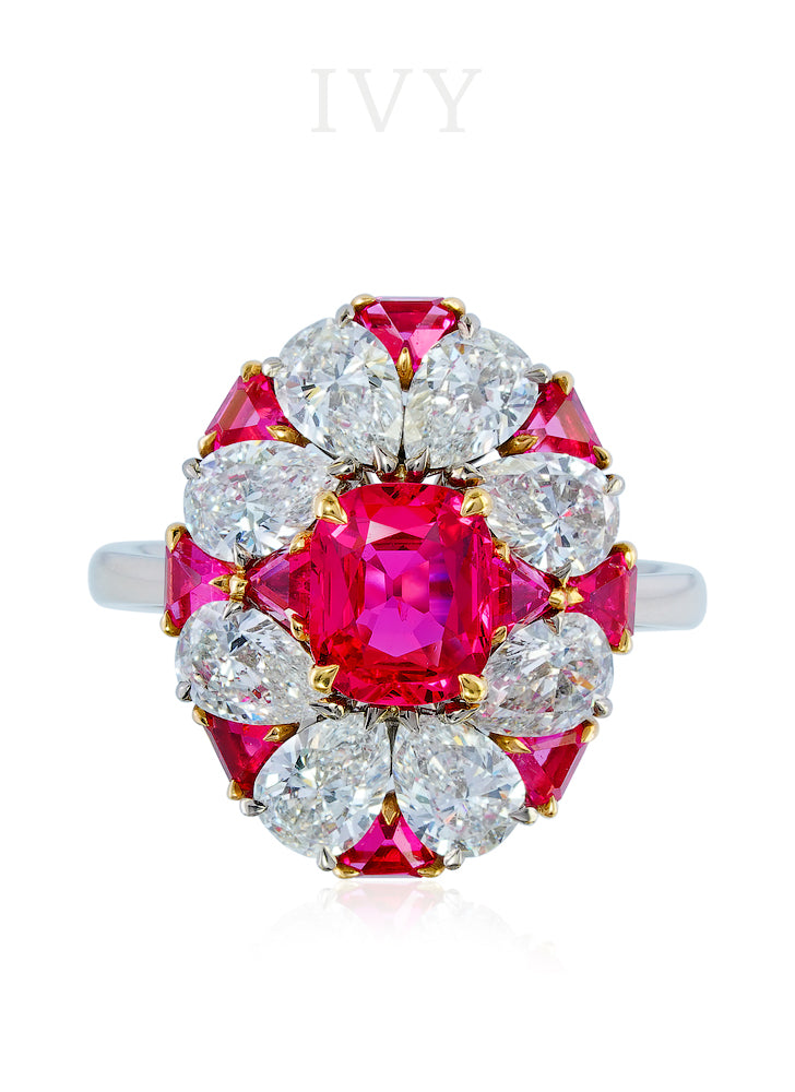 Red Spinel and Diamond Ring