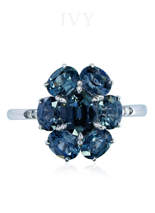 Grey Spinel and Diamond Flower Ring