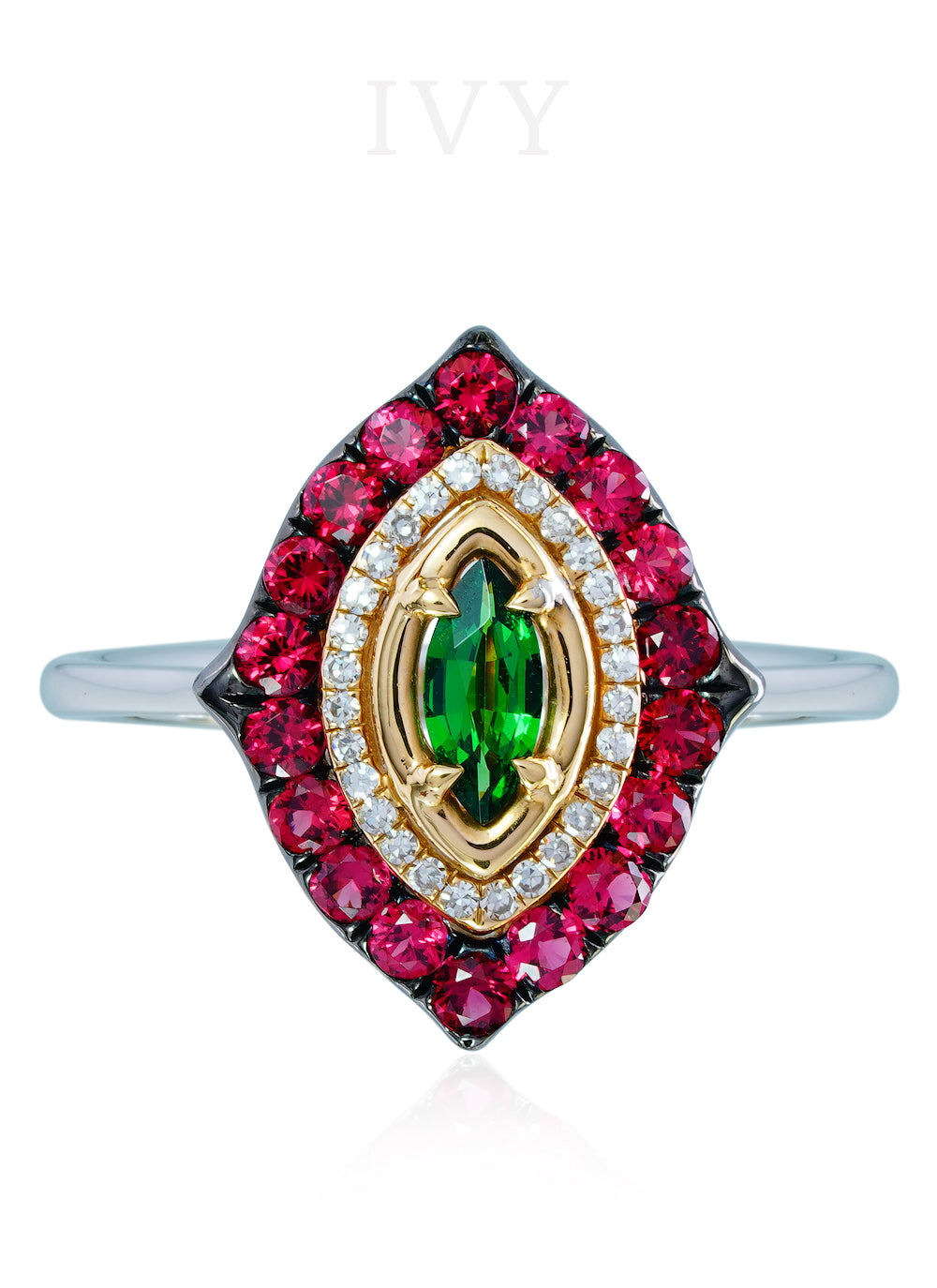 La Marchesa Ring with Tsavorite and Red Spinel