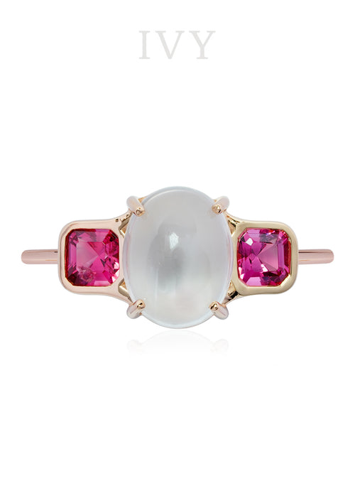 Moonstone and Red Spinel Ring