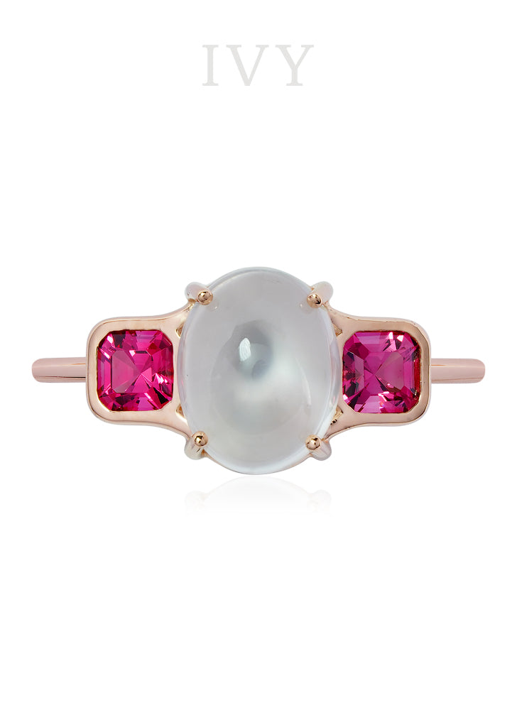 Moonstone and Pink Spinel Ring