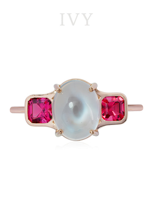 Moonstone and Pink Spinel Ring
