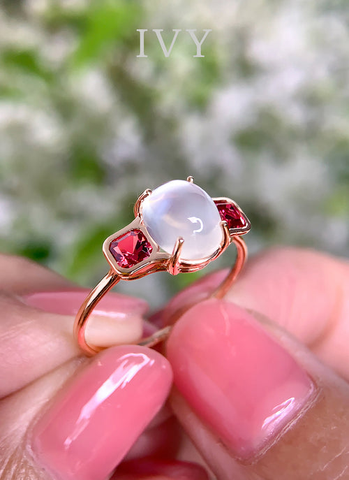 Moonstone and Pink Spinel Ring
