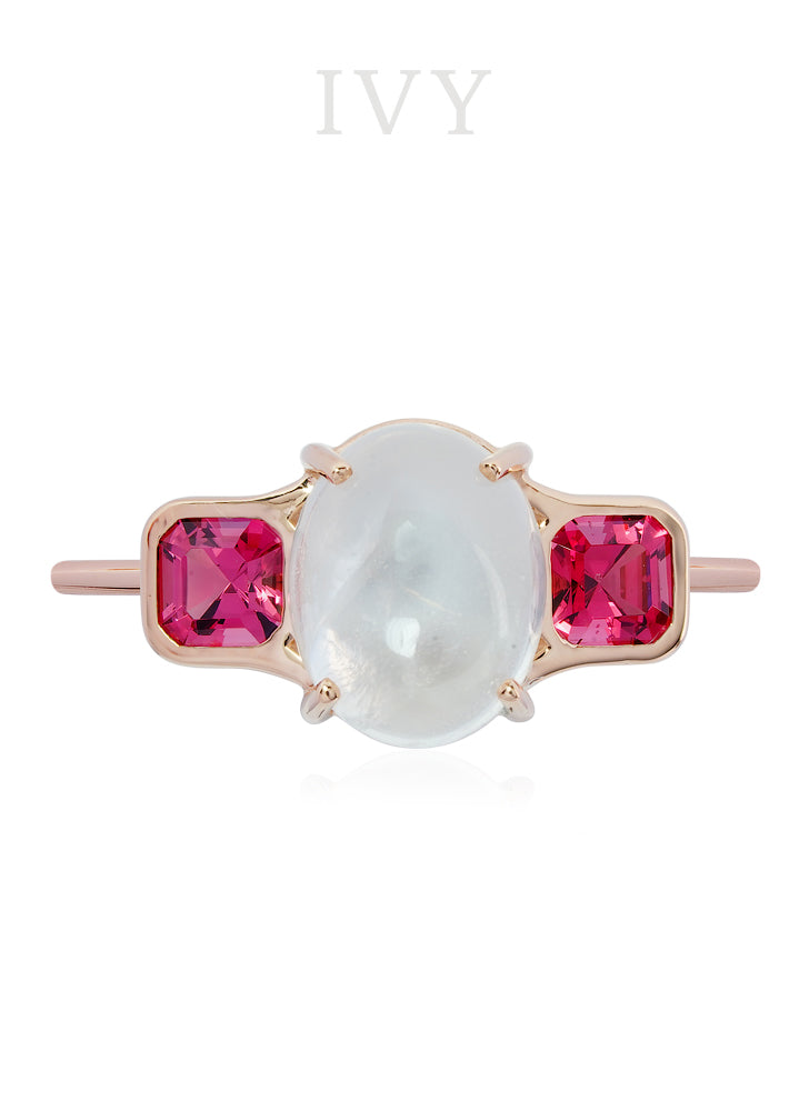 Moonstone and Pink Spinel Ring