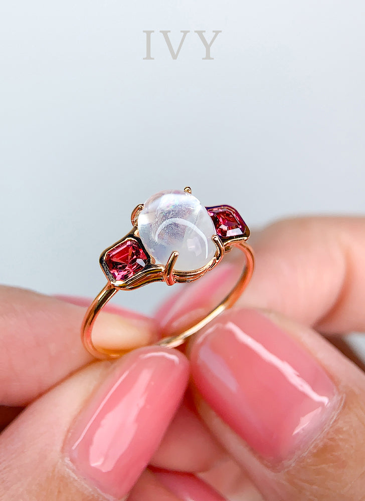 Moonstone and Pink Spinel Ring