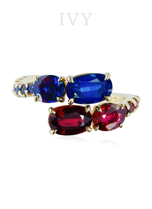 Blue Sapphire and Ruby Ring