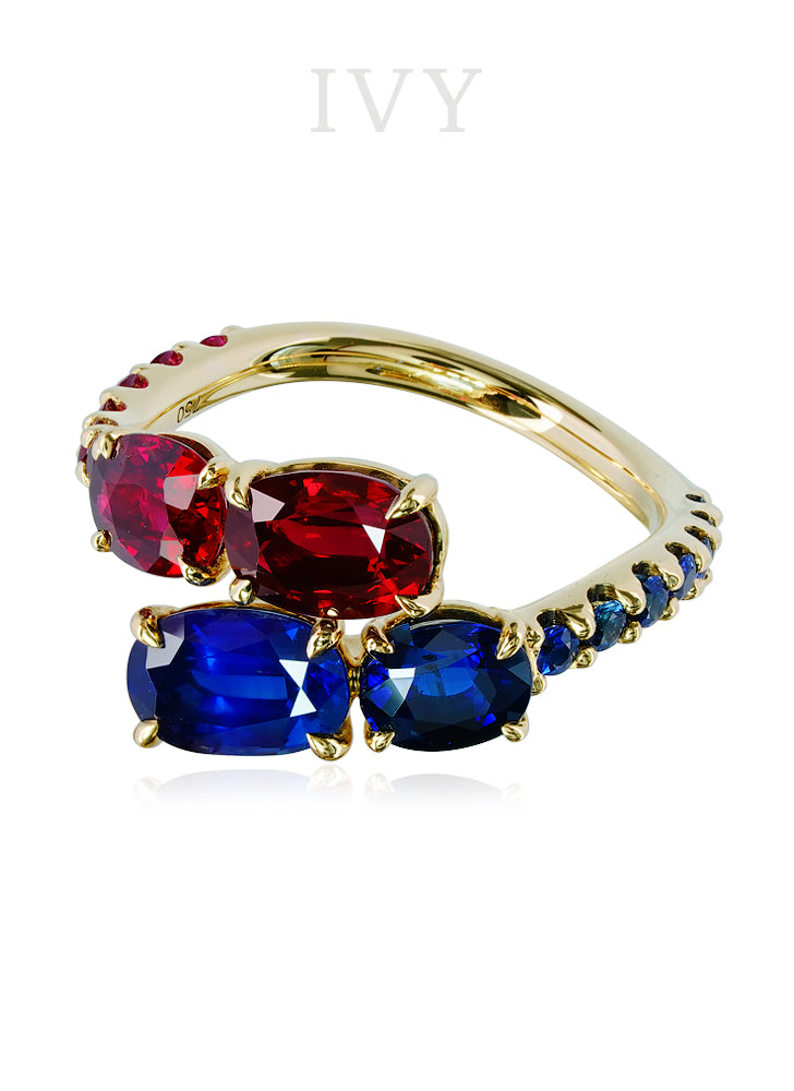 Blue Sapphire and Ruby Ring
