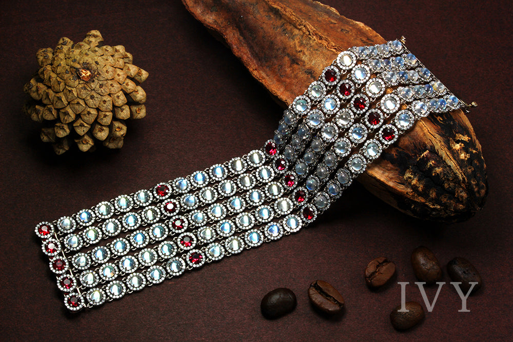 Moonstone, Spinel and Diamond Bracelet