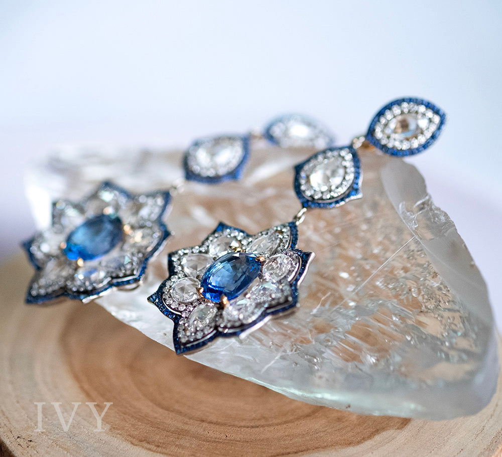 Ceylon Blue Sapphire and Diamond Earrings