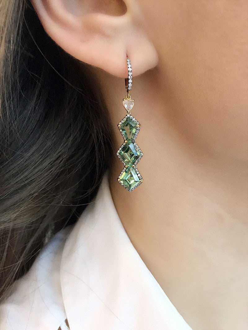 Demantoid and Diamond Earrings