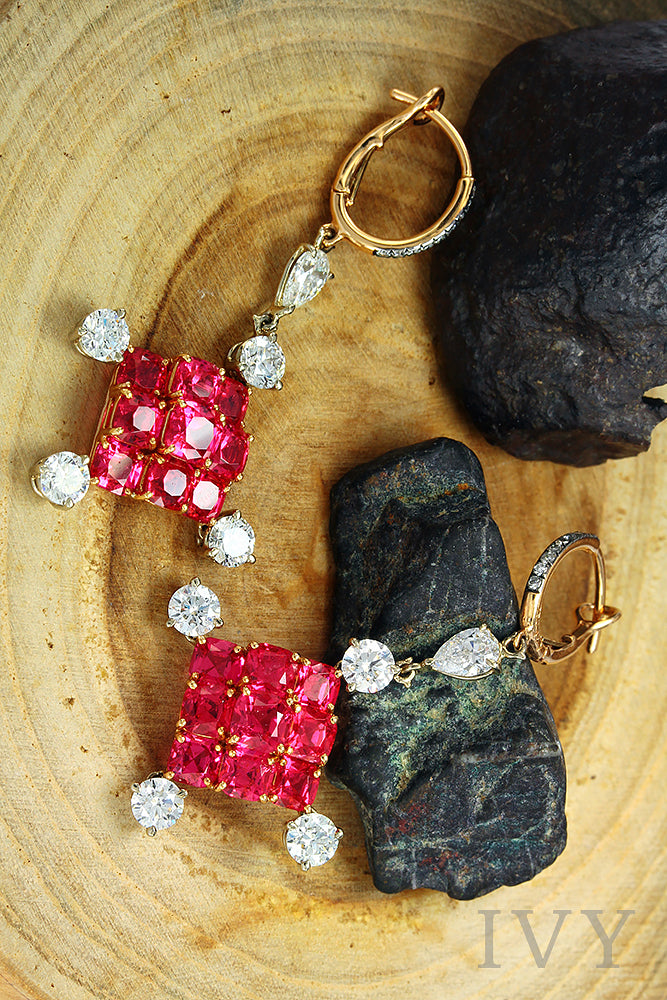 Red Spinel and Diamond Earrings
